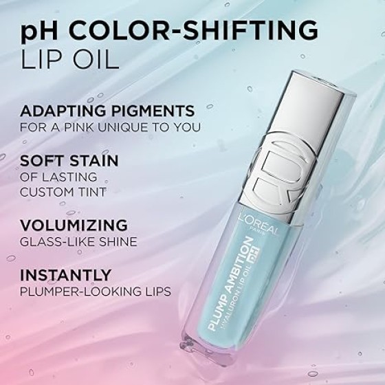 Plump Ambition pH Hyaluron Lip Oil, Color Shifting Lip Tint with 24HR Hydration, Volumizing Shine and Lasting Color, 020 pH Rosé